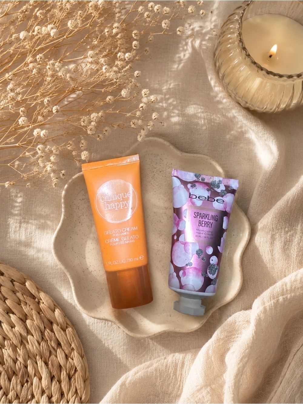 bebe Sparkling Berry & Clinique Happy Gelato Cream - Pink, Orange